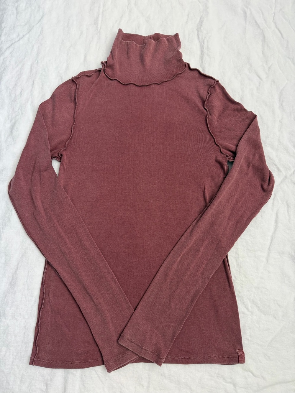 We The Free Ribbed Mock Neck Long Sleeve Top - Mauve